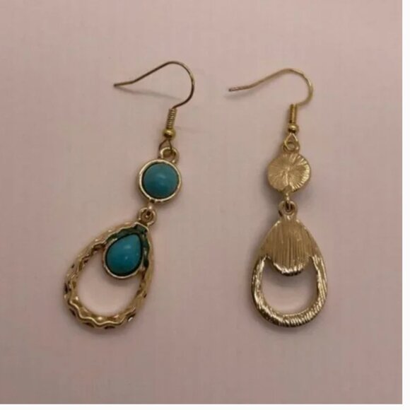 ⭐️❤️ FREE Abstract Turquoise Outline Drop Round Chic Faux Glam Hipster Earrings - Picture 3 of 8